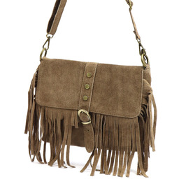 Boho damska listonoszka skórzana zamszowa z frędzlami