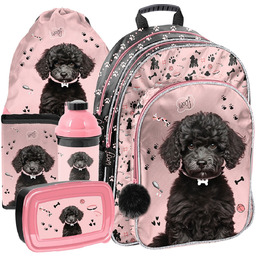 ZESTAW Szkolny Plecak Różowy Pies Piesek 5 Elementów