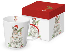 DUŻY KUBEK PORCELANOWY Mysz z czapce Mikołaja