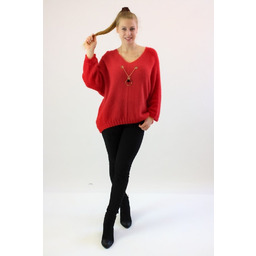 Sweter kimono z zawieszką Roma Czerwony UNI