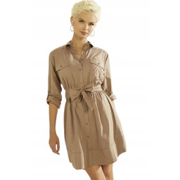 Guess Brązowa Sukienka Koszulowa z Paskiem Przed Kolano