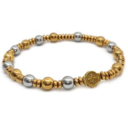 Różaniec bransoletka na rękę hematyt złoty srebrny Św.