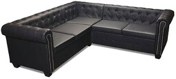 Elior 5-osobowy czarny narożnik w stylu Chesterfield -