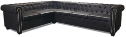 Elior 6-osobowy czarny narożnik w stylu Chesterfield -