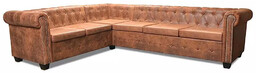 Elior 6-osobowy brązowy narożnik w stylu Chesterfield -