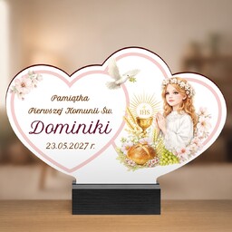 Drewniana statuetka z nadrukiem dla dziewczynki na Komunię