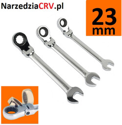 Klucz płasko-oczkowy z grzechotką i przegubem, łamany 23mm