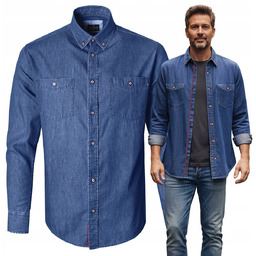 KOSZULA Męska z Długim Rękawem Bawełniana Dzinsowa Slim