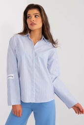 Jasnoniebiesko-biała casualowa koszula damska w paski