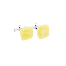 Spinki do mankietów Żółty Bursztyn kwadratowy (S470) Srebrne