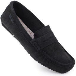 Skórzane mokasyny damskie zamszowe czarne Big Star RR274948