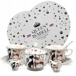 Filiżanki porcelanowe zestaw z cukiernicą i mlecznikami kolekcja