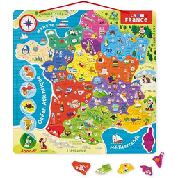 Janod - Magnetyczna mapa "Francja" z drewna -