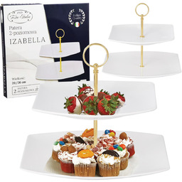 PATERA PORCELANOWA NOWOCZESNA BIAŁA 2 POZIOMOWA TACKA