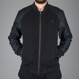 kurtka COTTON BOMBER LEATHER IMITATION SLEEVE JACKET black-XXL
