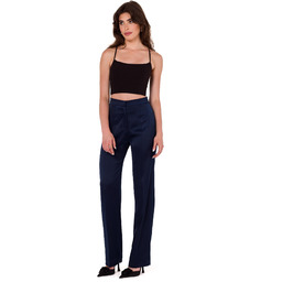 Granatowe Eleganckie Damskie Spodnie z Szeroką Nogawką