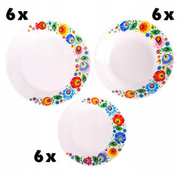 Serwis obiadowy talerze z motywem ludowym zestaw 18