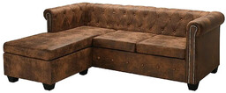 Elior Brązowy narożnik z leżanką w stylu Chesterfield,