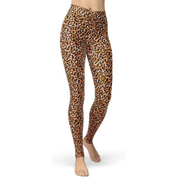 Legginsy Damskie Brązowe Leopard Print Wysoki Stan Wygodne