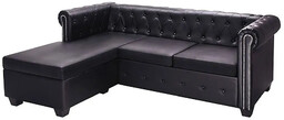 Elior Czarny narożnik z leżanką w stylu Chesterfield,