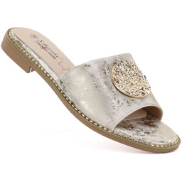 Skórzane klapki damskie złote S.Barski KV61-6034