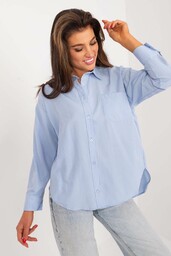 Jasnoniebieska asymetryczna koszula damska z długim rękawem