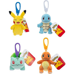 Pokémon Clip on 10cm Plush - Pikachu, Squirtle,