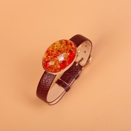 Pakamera Bransoletka na pasku z bursztynem barwionym