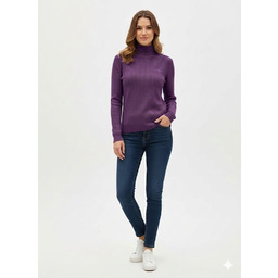 GUESS FIOLETOWY SWETER Z DŁUGIM RĘKAWEM GOLF MELANŻ