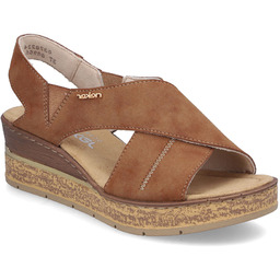 Komfortowe sandały damskie na koturnie brązowe Rieker 63782-24