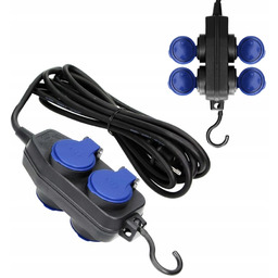 Przedłużacz Warsztatowy Poczwórny Hermetyczny Gniazdo 2P+Z z Klapkami