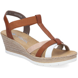 Sandały damskie na koturnie brązowe Rieker 61995-81