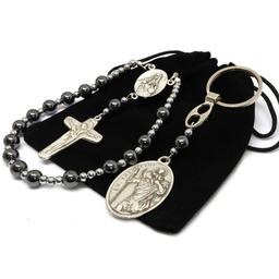 Zestaw prezentowy Różaniec samochodowy, brelok - dla kierowcy