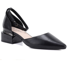 Czółenka damskie na klocku z paskiem czarne Vinceza