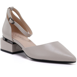 Czółenka damskie na klocku z paskiem beżowe Vinceza