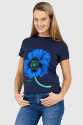 KENZO Granatowy t-shirt damski z niebieskim makiem, Wybierz