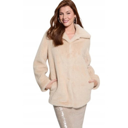 Guess Krótki Kremowy Futrzany Kożuch z Długim Rękawem