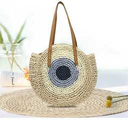 Słomiana torba plażowa w okrągłym kształcie - Beżowy
