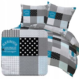 Pościel komplet w odcieniu niebieskim wzór patchwork gwiazdy