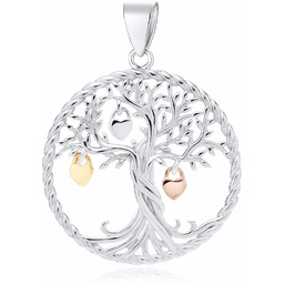Elegancki rodowany srebrny wisiorek drzewo życia szczęścia serca
