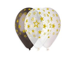 Balony lateksowe w złote gwiazdki - 33 cm