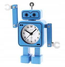 Budzik zegar dziecięcy metalowy Robot niebieski ruchome elementy