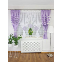 Komplet Dekoracyjny Zasłonki Woal Fiolet Firana Do Salonu