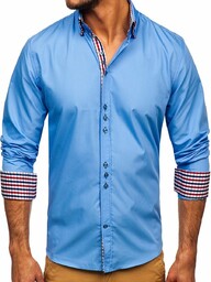 Koszula męska elegancka z długim rękawem błękitna Bolf