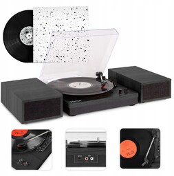 Gramofon czarny Fenton z głośnikami 100W Bt