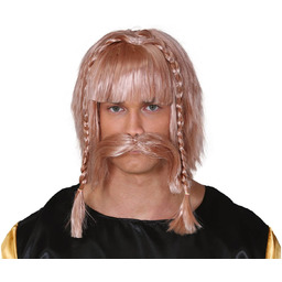 Blond Peruka Wiking z wąsami - 1 szt.