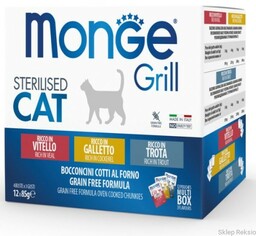 Monge Cat Grill Sterilised MIX Cielęcina/Kurczak/Pstrąg 12x85g