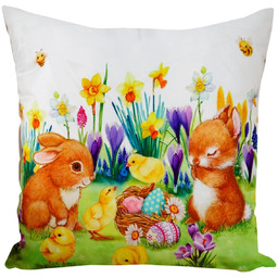 Poszewka welurowa wielkanocna biała w kurczaczki i króliki
