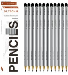 Ołówek techniczny trójkątny St.Tech z gumką 12 szt