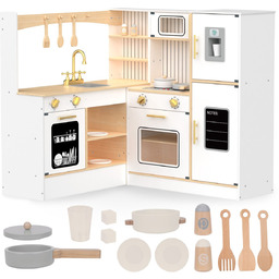 Drewniana, interaktywna kuchnia narożna XXXL z lodówką, mikrofalą,